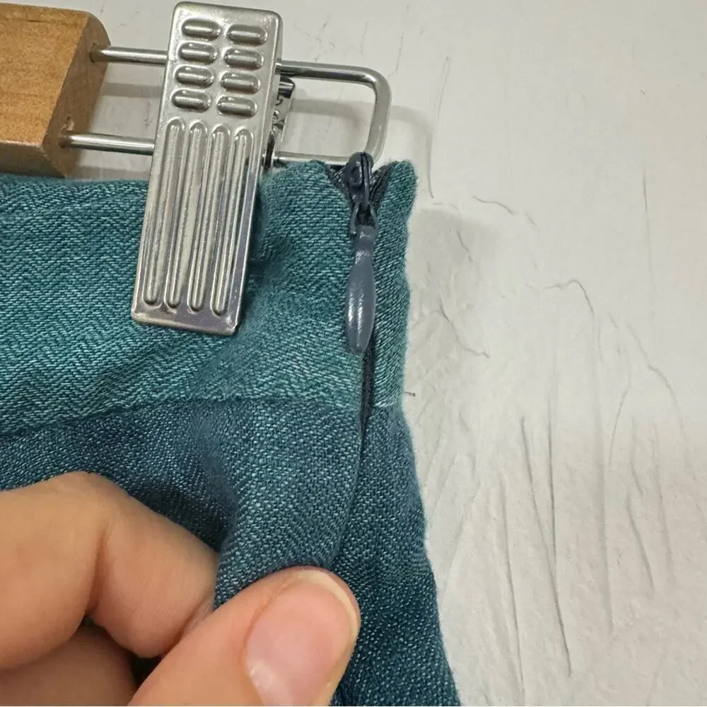 Cotelac Blue Green Mini Skirt Womens 0 Linen Cotton Blend Lightweight Casual